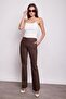 Thick Belted Pocketed Spanish Wide Leg L Stretch Fabric Fabric Trousers - Brown