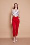 High Waist Elastic Back Side Pockets Pleated Front Lightweight Stretch Fabric Fabric Carrot Pants-Red