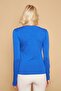 Zero Neckline Long Sleeve Lycra Stylish Fabric Blouse Body-Cobalt Blue - 4
