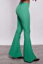Women's High Waist Front Stitched Leg Slit Flared L Stretch Fabric Trousers-B.Green - 5