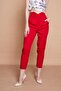 High Waist Elastic Back Side Pockets Pleated Front Lightweight Stretch Fabric Fabric Carrot Pants-Red - 6