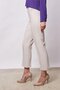 Women's High Waist Front Stitched Waist Padded Buttoned Pipe Leg Lightweight Lycra Fabric Trousers-Champagne - 6