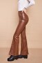Ecological Faux Leather High Waist Front Back Stitched Flared Trousers -Tan - 4
