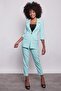 High Waist Belted Stylish Fabric Trousers with Pleats and Button Detail - Mint - 2
