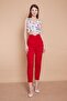 High Waist Elastic Back Side Pockets Pleated Front Lightweight Stretch Fabric Fabric Carrot Pants-Red - 3
