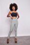 High Waist Front Stitched Belt Double-Breasted Narrow Leg Cotton Stretch Fabric Trousers-Cagla Green
