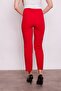 Women's High Waist Buttoned Pipe Leg Fabric Trousers with Stitched Waistband on the Front - Red - 5