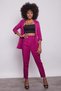 High Waist Belted Stylish Fabric Trousers with Pleat and Button Detail -Magenta