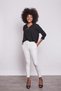 High Waist Thick Belted Pockets Narrow Leg Ankle Length Cotton Stretch Fabric Fabric Trousers-Cream - 4