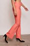 Thick Belted Pocketed Spanish Wide Leg L Stretch Fabric Fabric Trousers-Coral - 5