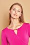 Lycra Crepe Fabric Wrap Double Breasted Front Gathered Shoulder Long Sleeve Blouse Body-Magenta - 4