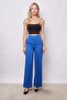 High Waist Side Pockets Wide Leg Lightweight Stretchy Woven Fabric Palazzo Trousers-Saks