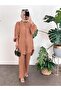 طقم ساتان مطوي بني - 2