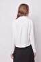Women's Lycra-Free Stylish Fabric Collared Long Sleeve Short Shirt-Cream - 5