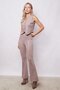Women's Velvet Lycra Soft Textured High Waist Front and Back Seam Spanish Leg Pants-Beige - 2