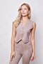 Women's Velvet Lycra Soft Textured V-Neck Vest with Adjustable D Buckle on the Back - Beige - 5