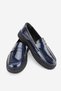 Women's Navy Blue Patent Leather Genuine Leather Flat Heel Loafer Shoes, Number 36-41