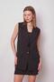 Women's Collared Pocket Covered Lightweight Lycra Woven Fabric Oversize Blazer Vest-Black - 5