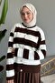 Gold Buttoned Striped Bitter Brown Knitwear Cardigan - 2