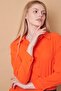 Women's Collared Off-Shoulder Long Sleeve Lycra Free Fabric Shirt-Orange - 5