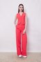 High Waist Side Pockets Wide Leg Stretchy Woven Fabric Palazzo Pants (Vest Is Separate 65012)-Coral - 2