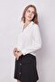 Women's Lycra-Free Stylish Fabric Collared Long Sleeve Short Shirt-Cream - 3