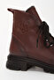 Genuine Leather Low Heel Fur Lined Burgundy Women's Boots - 5