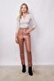 Women's Violet Light Lycra Leather High Waist Ankle-Length Trousers with German Pockets-Camel - 2