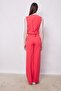 High Waist Side Pockets Wide Leg Stretchy Woven Fabric Palazzo Pants (Vest Is Separate 65012)-Coral - 7