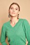 V-Neck Sleeve Gathered Long Sleeve Light Flexible Knitwear Blouse-Emerald - 5