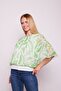 Patterned Chiffon Detailed Boat Neck Bat Sleeve Blouse - Green Floral - 2