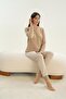 Women's V-Neck Long Sleeve Beige Pajamas Suit C0T8N0O61