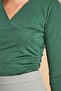 Wrap Double Breasted Neck Capri Three Quarter Sleeve Body Blouse - Green - 6