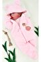 Hooded Zippered Plush Fleece Baby Girl Romper with Teddy Bear Sleeping Bag - 3