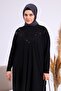Long Sleeve Large Size Women's Sequin Hijab Tunik Black - 4