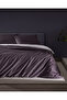Verne double size 100% cotton 208 tc printed satin duvet cover set - plum/white