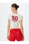 Crop T-Shirt Back Printed College Themed Short Sleeve Bias Slim Fit - 4