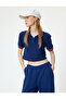 Polo Neck T-Shirt Ribbed Buttoned Short Sleeve Textured