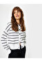 Long Sleeve Cotton Blended Crew Neck Buttoned Striped Cardigan