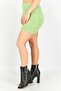Women Textured Knitted Mini Skirt, Light Green - 2