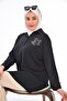 Women's Plus Leaf Printed Large Size Hijab Shirt Black - 4
