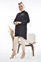Women's Plus Leaf Printed Large Size Hijab Shirt Black
