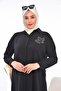 Women's Plus Leaf Printed Large Size Hijab Shirt Black - 3