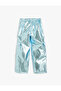 Shiny Foil Parachute Pants with Pocket Detail and Buttons - 2