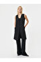 V-Neck Crepe Fabric Long Vest with Side Window Detail - 3