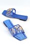 Cobalt Blue Satin Tranda Women's Slippers - Chained and Transparent