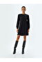 Mini Dress with Cuffs, Long Sleeves, Round Neck, Cotton
