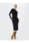 Midi Dress Asymmetrical Collar Draped Slim Fit Long Sleeves - 3