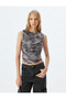 Sleeveless Top Draped Tulle Abstract Patterned Slim Fit - 3