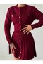 Women's Burgundy Button Detail Cardigan Mini Skirt Knit Set - 2